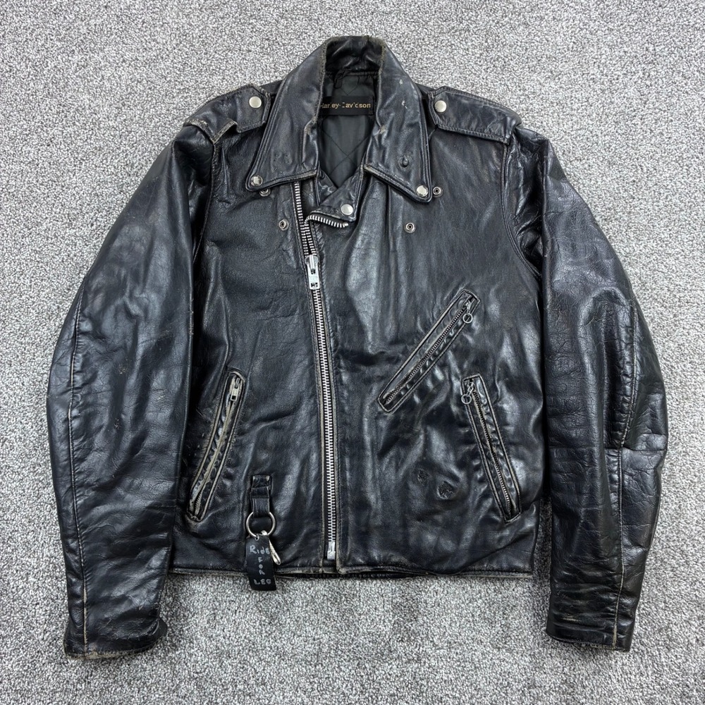 Vintage Harley Davidson Leather Motorcycle Jacket Men's 38 S Black Biker‎ Grunge